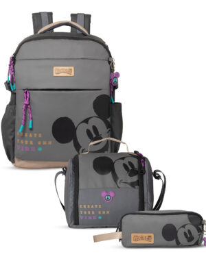SET MOCHILA STUDENT MICKEY GRIS B26